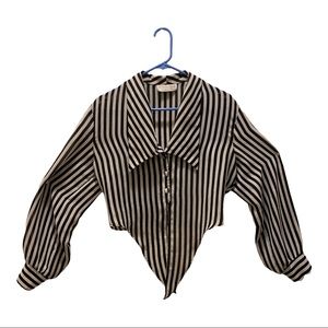 Younique Black and White Stripped Button down long sleeve crop top tie front top